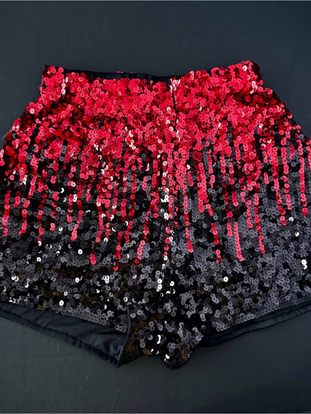 Maner Black Sequin Stretch Mini short Women’s XS Red Black Lined Party